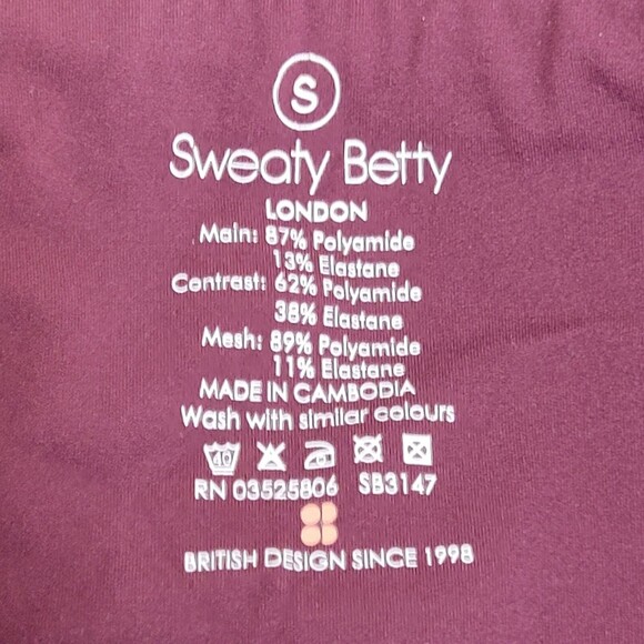 Sweaty Betty London Leggings Womens Small Full Length Zipper Pockets Maroon - Picture 16 of 16